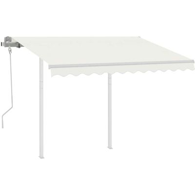 vidaXL Handmatige uitvalbare zonneluifel met palen 3x2.5 m Creme - Zonnescherm vidaXL Handmatige uitvalbare zonneluifel met palen 3x2.5 m Creme - Zonnescherm