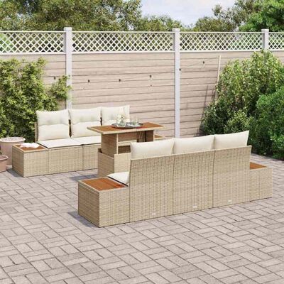 Vidaxl - 7-delige Beige Rattan Acacia Tuin Eethoek Set Vidaxl - 7-delige Beige Rattan Acacia Tuin Eethoek Set
