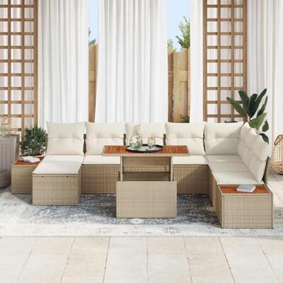 Beige Tuin Eettafel Set met Kussens - Voor 8 Personen Beige Tuin Eettafel Set met Kussens - Voor 8 Personen