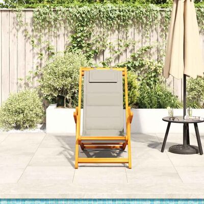 VidaXL Taupe Vouwbare Strandstoel - Acaciahout, Textilene, 61.5X110-123 cm VidaXL Taupe Vouwbare Strandstoel - Acaciahout, Textilene, 61.5X110-123 cm