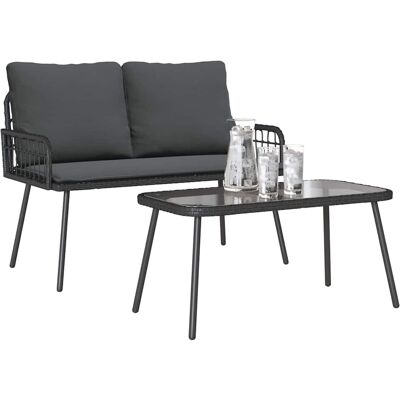 vidaXL Set van 2 zwart rotan lichte tuin loungeset - Buitenbank vidaXL Set van 2 zwart rotan lichte tuin loungeset - Buitenbank