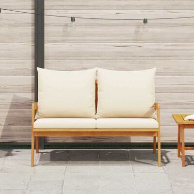 vidaXL Crèmewit, Natuurlijk acaciahout, 100% polyester - Buitenbank vidaXL Crèmewit, Natuurlijk acaciahout, 100% polyester - Buitenbank