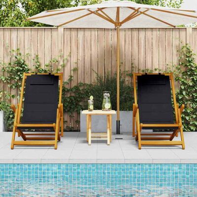VidaXL Opvouwbare Strandstoelen - Zwart & Acaciahout - Set van 2 VidaXL Opvouwbare Strandstoelen - Zwart & Acaciahout - Set van 2