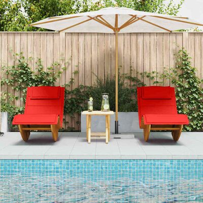 Vidaxl Opvouwbare Rode Houten en Stoffen Tuinstoel Set van 2 Vidaxl Opvouwbare Rode Houten en Stoffen Tuinstoel Set van 2