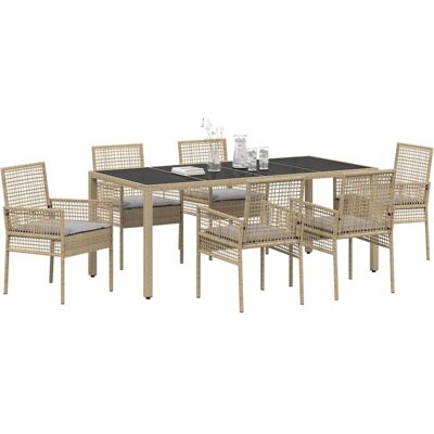 VIDAXL Tuin Eettafelset 7-delig Beige Polyrattan Rechthoekige Glastafel - Tuinset VIDAXL Tuin Eettafelset 7-delig Beige Polyrattan Rechthoekige Glastafel - Tuinset