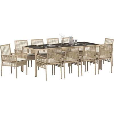 Beige Tuin Eettafelset 11-delig met kussens - Tuinmeubilair Beige Tuin Eettafelset 11-delig met kussens - Tuinmeubilair