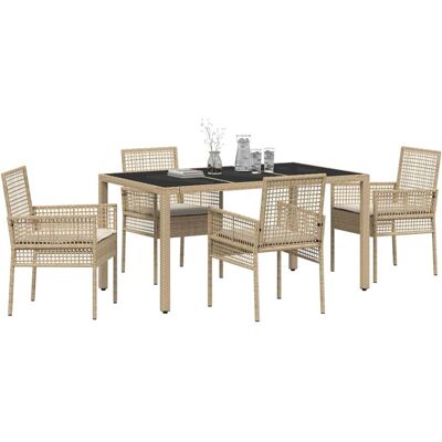 Tuin Eetset - Beige Rechthoek Poly Rattan 4 Stoelen Tuin Eetset - Beige Rechthoek Poly Rattan 4 Stoelen