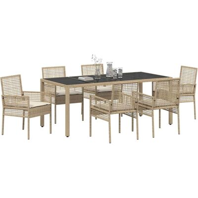 VIDAXL Tuin Eettafel Set 7-delig Beige Poly Rattan - Tuin Eettafel Set VIDAXL Tuin Eettafel Set 7-delig Beige Poly Rattan - Tuin Eettafel Set