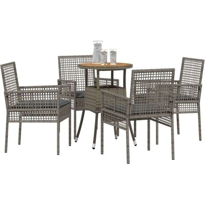 Vidaxl Grijs Rieten en Glazen Eettafel - Eetset Vidaxl Grijs Rieten en Glazen Eettafel - Eetset