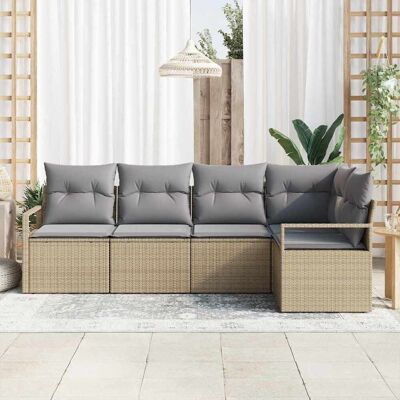 vidaXL Bankstel 5 st Beige poly rattan vidaXL Bankstel 5 st Beige poly rattan