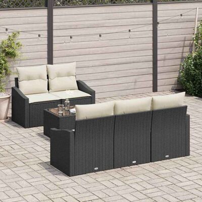 vidaXL Bankstel 6 st Zwart en Crème poly rattan vidaXL Bankstel 6 st Zwart en Crème poly rattan