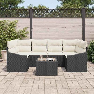 vidaXL Bankstel 7 st Zwart en Crème poly rattan vidaXL Bankstel 7 st Zwart en Crème poly rattan