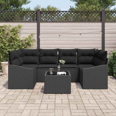 VidaXL Tuinbankset 7-delig Zwart Polyrattan VidaXL Tuinbankset 7-delig Zwart Polyrattan