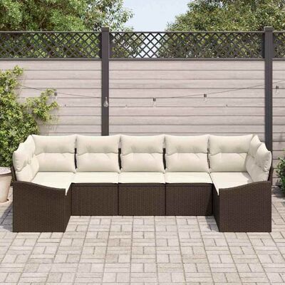Vasmax - Tuinbank 7-delig met Kussens Bruin Poly-rattan - Tuinmeubelen Vasmax - Tuinbank 7-delig met Kussens Bruin Poly-rattan - Tuinmeubelen