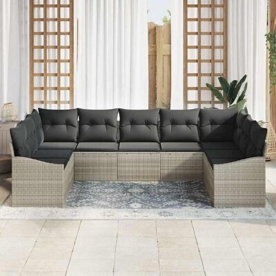 VidaXL Tuinbankenset - 9-delig Grijs Polyester Rattan VidaXL Tuinbankenset - 9-delig Grijs Polyester Rattan