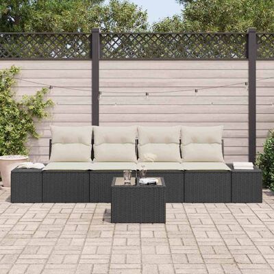 vidaXL Bankstel 5 st Zwart en Crème poly rattan vidaXL Bankstel 5 st Zwart en Crème poly rattan