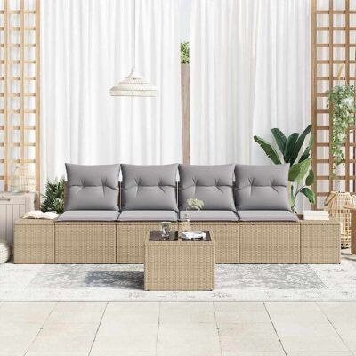 vidaXL Bankstel 5 st Beige en Licht Grijs poly rattan vidaXL Bankstel 5 st Beige en Licht Grijs poly rattan