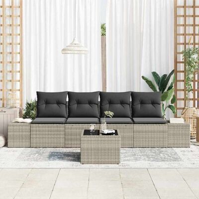 vidaXL Bankstel 5 st Lichtgrijs poly rattan vidaXL Bankstel 5 st Lichtgrijs poly rattan