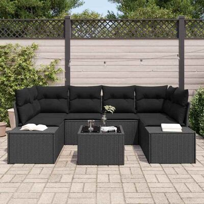 VIDAXL Tuinbankenset 7-delig Zwart Rattan VIDAXL Tuinbankenset 7-delig Zwart Rattan