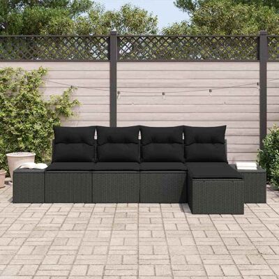 Vidaxl Tuinbank Set - Modulair Zwart Rattan 5-delig met Kussens Vidaxl Tuinbank Set - Modulair Zwart Rattan 5-delig met Kussens