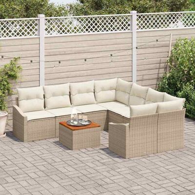 Beige Tuinbank Set 9-delig met Kussens - Tuinmeubilair Beige Tuinbank Set 9-delig met Kussens - Tuinmeubilair