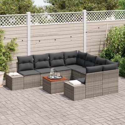 vidaXL Tuinbank Set 9 Stuks Grijs Rattan Rechthoekig vidaXL Tuinbank Set 9 Stuks Grijs Rattan Rechthoekig