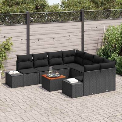 Zwart Poly Rattan Tuinbankenset - 9-delig Outdoor Lounge Zwart Poly Rattan Tuinbankenset - 9-delig Outdoor Lounge