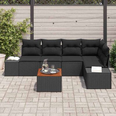Zwart Poly Rattan Tuinbankenset - Tuinmeubelen voor 6 Zwart Poly Rattan Tuinbankenset - Tuinmeubelen voor 6