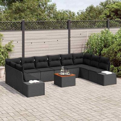 vidaXL 11-delige Tuinbanken Set - Natuurrattan, Zwart, Buiten vidaXL 11-delige Tuinbanken Set - Natuurrattan, Zwart, Buiten