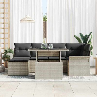 vidaXL Tuin Sofa Set 7 st Lichtgrijs Poly riet vidaXL Tuin Sofa Set 7 st Lichtgrijs Poly riet