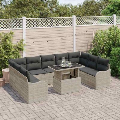 vidaXL Tuin Sofa Set 10 st Lichtgrijs Poly riet vidaXL Tuin Sofa Set 10 st Lichtgrijs Poly riet