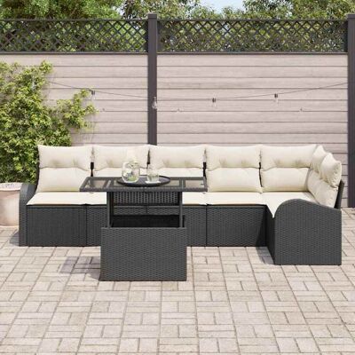 VidaXL Tuinbankenset 7-delig Zwart Synthetisch Rattan VidaXL Tuinbankenset 7-delig Zwart Synthetisch Rattan