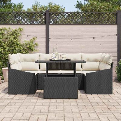 vidaXL Tuin Sofa Set 7 st Zwart en Crème poly rattan vidaXL Tuin Sofa Set 7 st Zwart en Crème poly rattan