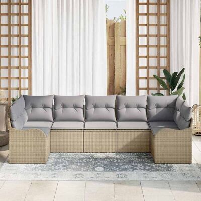 vidaXL Tuin Sofa Set 7 st beige en lichtgrijs Poly riet vidaXL Tuin Sofa Set 7 st beige en lichtgrijs Poly riet