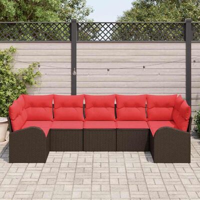 vidaXL Tuinbankenset 7 st Bruin en Rood poly rattan vidaXL Tuinbankenset 7 st Bruin en Rood poly rattan