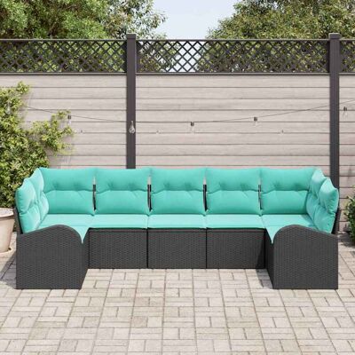 vidaXL Tuinbankenset 7 st Zwart en Turquoise poly rattan vidaXL Tuinbankenset 7 st Zwart en Turquoise poly rattan