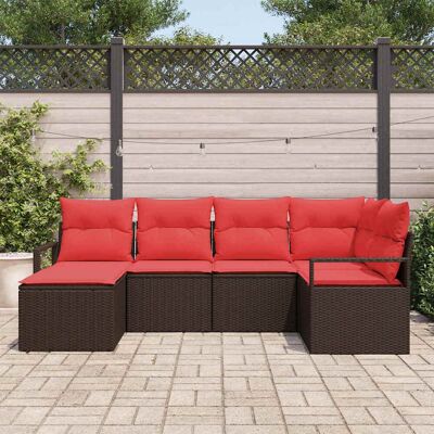 vidaXL Bankstel 6 st Bruin en Rood poly rattan vidaXL Bankstel 6 st Bruin en Rood poly rattan