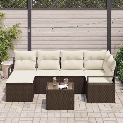 vidaXL Bankstel 7 st Bruin en Crème poly rattan vidaXL Bankstel 7 st Bruin en Crème poly rattan
