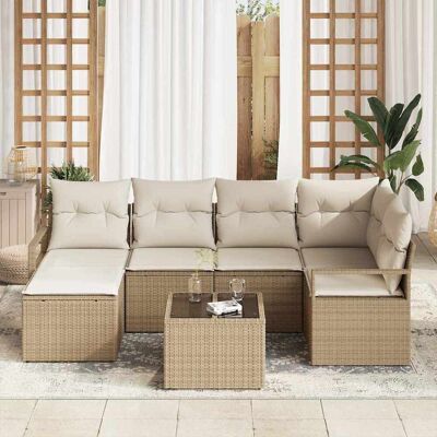 vidaXL Bankstel 7 st Beige en Crème poly rattan vidaXL Bankstel 7 st Beige en Crème poly rattan