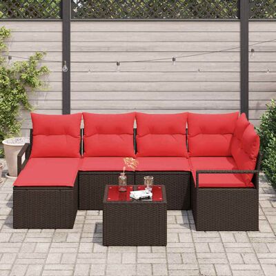 vidaXL Bankstel 7 st Bruin en Rood poly rattan vidaXL Bankstel 7 st Bruin en Rood poly rattan