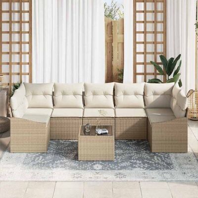 Tuinhaard 8-delige Beige Poly Rattan Zitset Tuinhaard 8-delige Beige Poly Rattan Zitset
