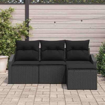 vidaXL Tuinbankset 4-delig Zwart Poly Rattan vidaXL Tuinbankset 4-delig Zwart Poly Rattan