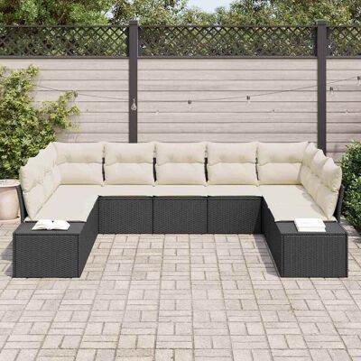 VidaXL Tuinbankenset 9-delig Zwart Poly rattan VidaXL Tuinbankenset 9-delig Zwart Poly rattan