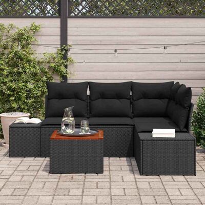 vidaXL Tuinbank Set 5-delig Zwart Poliratán Rechthoek - tuinmeubelset vidaXL Tuinbank Set 5-delig Zwart Poliratán Rechthoek - tuinmeubelset
