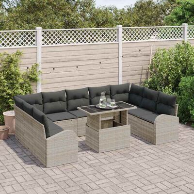 vidaXL Tuin Sofa Set 10 st Lichtgrijs Poly riet vidaXL Tuin Sofa Set 10 st Lichtgrijs Poly riet