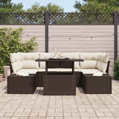vidaXL Tuinbank Set 7-delig Bruin Creme Rattan Stof vidaXL Tuinbank Set 7-delig Bruin Creme Rattan Stof