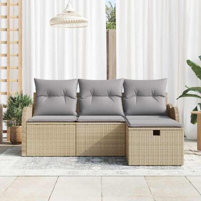 vidaXL Tuinbankenset 4 st Beige en Licht Grijs poly rattan vidaXL Tuinbankenset 4 st Beige en Licht Grijs poly rattan