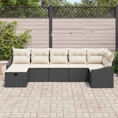 VidaXL Tuin 7-delig Sofa Set - Kussens, Zwart Rattan VidaXL Tuin 7-delig Sofa Set - Kussens, Zwart Rattan