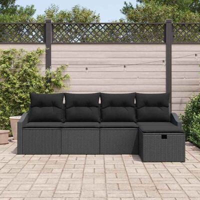 Generic - 5-Piece Poly Rattan Outdoor Set - Black - Cushions Generic - 5-Piece Poly Rattan Outdoor Set - Black - Cushions