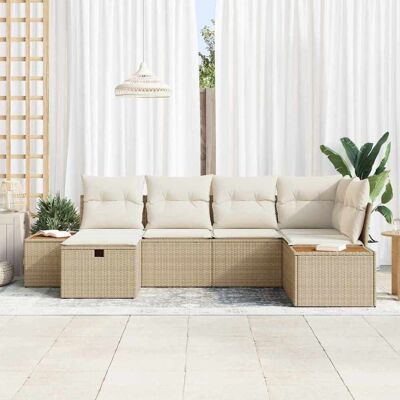 vidaXL Tuin Sofa Set met kussen 6 pcs Beige Poly riet vidaXL Tuin Sofa Set met kussen 6 pcs Beige Poly riet